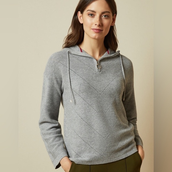 Ted Baker Gray Hooded Jumper Wool Sweater with Stitched Details - Picture 1 of 14